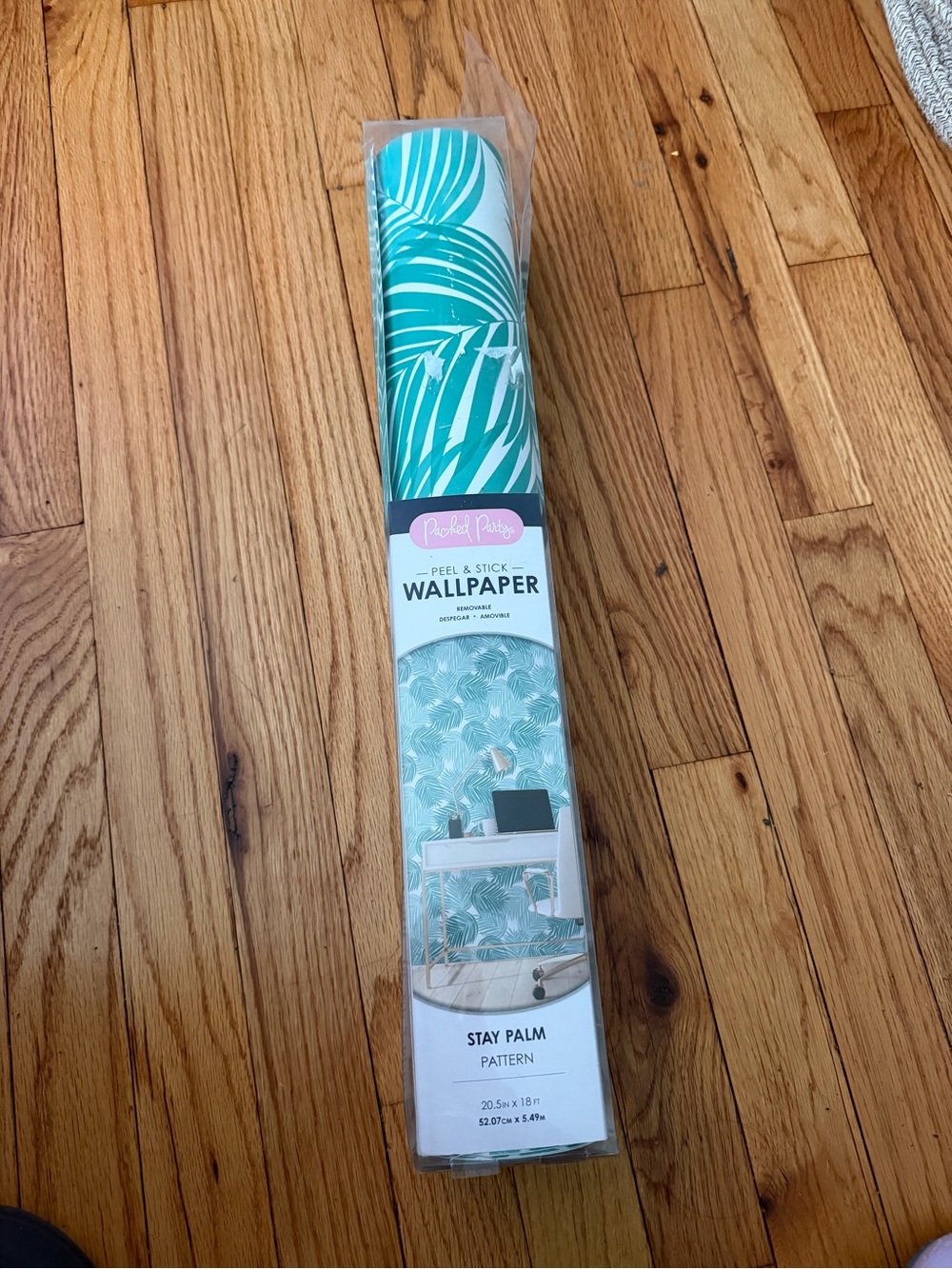 Packed Party Stay Teal Palm Leaf Peel & Stick Wallpaper white tropical pattern